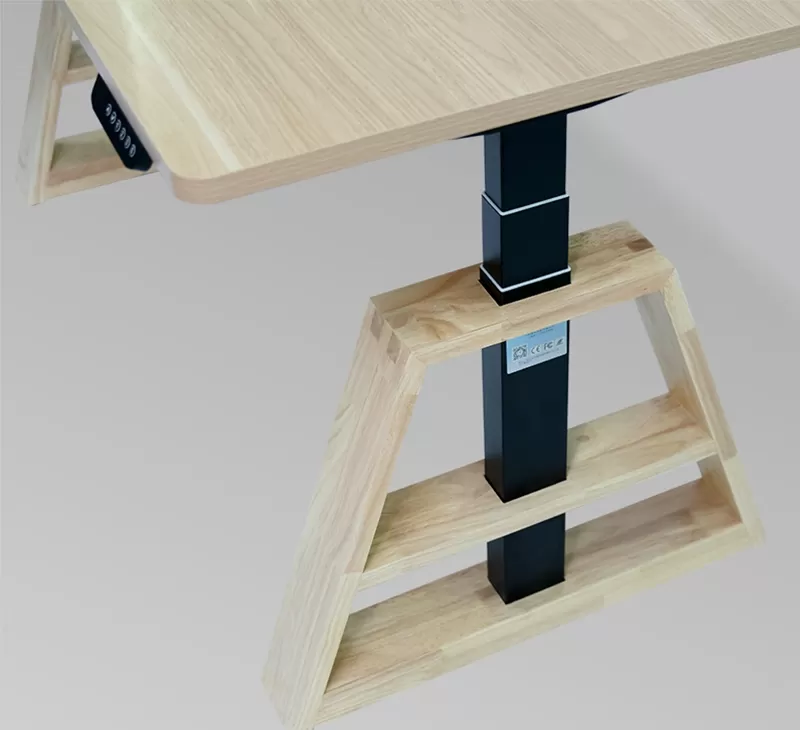 Dual Motor Three Column Electric Standing Desk with Wood Feet